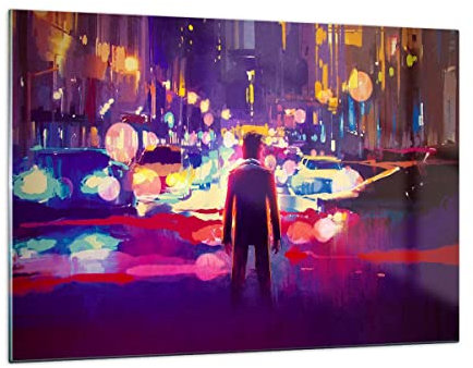ARTTOR Wandbilder Dekoration Wohnzimmer futuristisch Grafik Stadt Beleuchtung Bilder auf Glas 120x80cm Glasbild Schlafzimmer Küche Deko Wand Kunstdruck Art Groß XXL Wanddeko Modern GAA120x80-3189