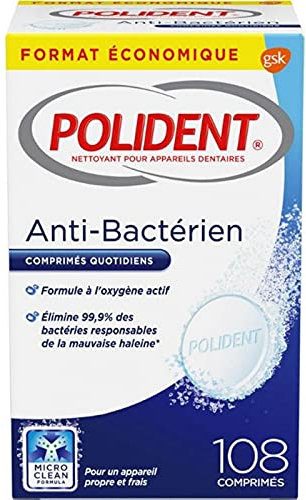 Polident Anti-Bactérien Comprimés Quotidiens 108 Comprimés (lot de 3)