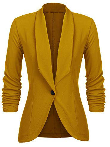 UNibelle Blazer dam sportig elegant lång blazer 3/4 ärm sommar lätt business kontor blazer jacka enfärgad öppen front jacka smal passform S-3XL, Kockerboll, XXL