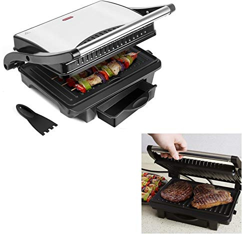 Bistecchiera Elettrica 2 In 1 Piastra Antiaderente Griglia Barbecue Panini Grill