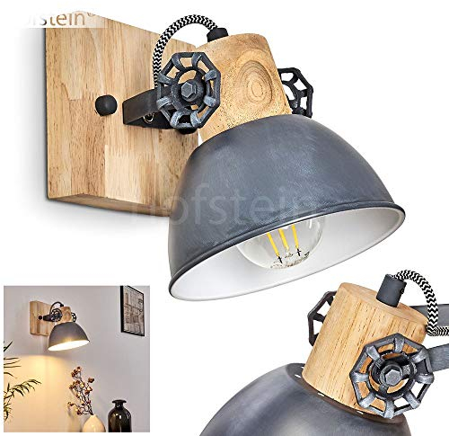 HOFSTEIN Lampada da parete Orny, lampada da parete regolabile in metallo/legno in grigio/bianco/marrone, 1 luce, 1 attacco E27, spot da parete in design retro/vintage, senza lampadina/e