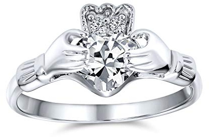 Anello dell'Amicizia Celtica Irlandese BFF Promessa Chiara AAA Zirconia Cubica Mani & Cuore Claddagh per Donne Adolescenti in Argento Sterling .925