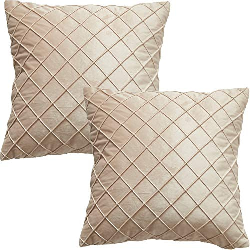 GONOVE Cushion Covers 45X45cm Soft Velvet Decorative Throw Pillow Cases Pack of 2 Square Pillow Covers Pillowcases with Invisible Zipper for Home Couch Sofa Bed, Beige