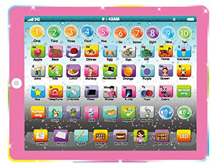 Wenbeier Kids Tablet Learning Pad Toddler Tablet with ABC Word Song Music Number Electronic Interactive Toy for Educational Preschool Boys & Girls 1 2 3 4 5