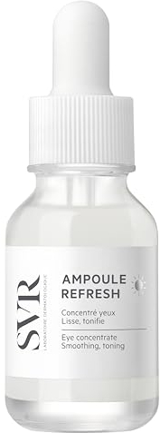 SVR – Ampoule Refresh Yeux – Sérum Jour Défatigant Anti-Cernes – Lisse rides, atténue poches et cernes – Pour peaux sensibles – Caféine 2%, Peptides, Acide Hyaluronique – 15 ml