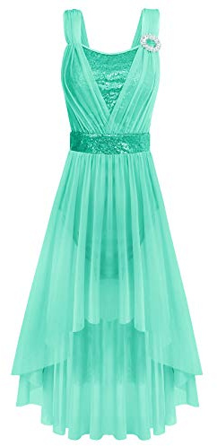 DonneLirico Abito da Ballo di Balletto Elastico con Paillettes Tulle Ginnastica Impiombata Body Gonna Alta-Bassa Asimmetrica Abbigliamento da Danza Moderno Contemporaneo Verde M