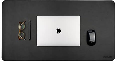 Schreibtischunterlage aus Leder (vegan), Mauspad, Schreibtischlotter, großes Mauspad & Laptop-Schreibtischunterlage & Tastaturunterlage für Ihr Büro oder Zuhause. von Anecdote. (Pitch Black 31.5x17)