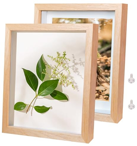 Houstimi 3D Bilderrahmen zum Befüllen Bilderrahmen Holz 13x18cm 2 Pack Natural Fotorahmen aus Massivholz und Echtglas für Objekte bis 1.5cm