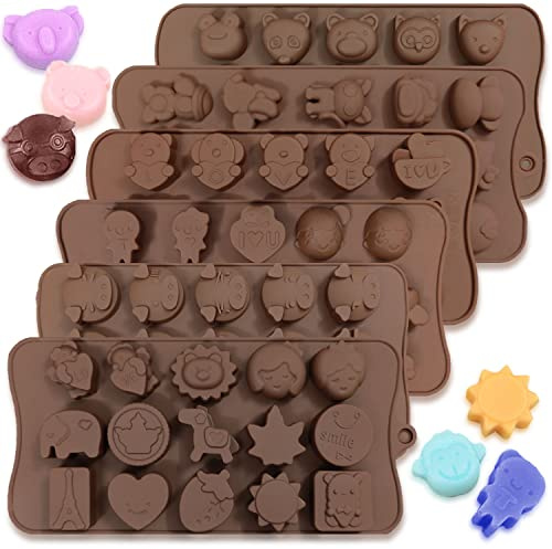 6 piezas Silicona Moldes de chocolate, Formas de Animales Material de amor Molde de caramelo Molde de gelatina Molde para hornear de cocina Bandejas de cubitos de hielo por Fiesta Festival - 76 formas