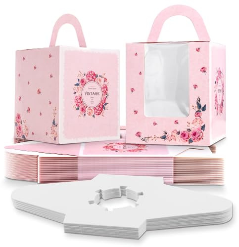 25 Pcs Single Cupcake Boxes, Individual Cake Boxes with Window, Cupcake Carrier with Inserts, Bakery Boxes with Handle, for Baby Showers, Weddings, Birthday Parties