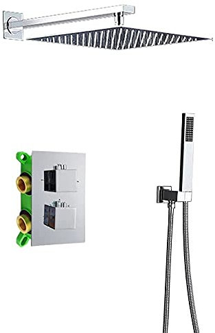 Duschsystem, Thermostat-Duscharmatur, Doppelgriff, Chrom-Duschgarnitur, verdeckte Installation, Badezimmer-Regenfall, 8/10/12/16-Zoll-Brause-Mischbatterie, 8-Zoll-Quadratwand