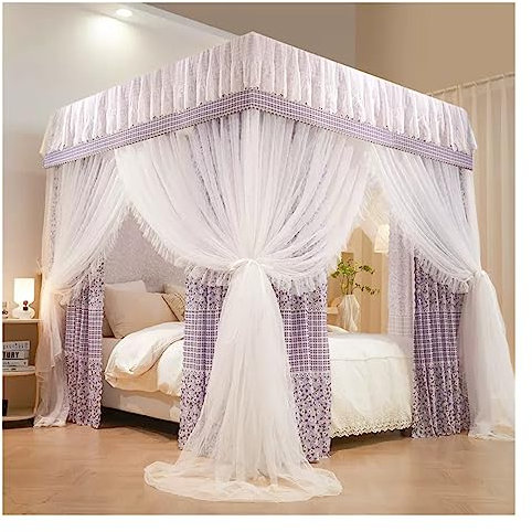 Betthimmel Lila Luxus Bett Vorhang, Home Schlafzimmer Dekoration Bett Baldachin, Vier Jahreszeiten Doppelschichtiger Abnehmbarer Bettvorhang, Für Einzelne Doppelbetten (Color : Style2, Size : 180x20