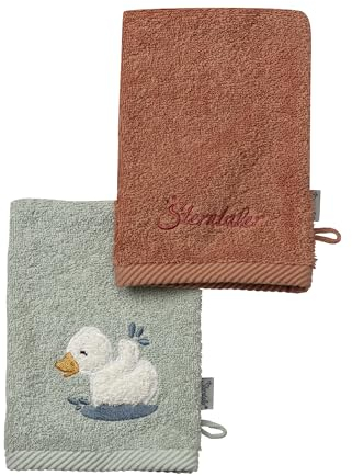 Sterntaler 2er Pack Waschhandschuhe aus uni Frottee Ente Edda Lou mit Stickerei und Logo Schriftzug,