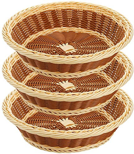 Lot de 3 paniers à pain tissés de 29,9 cm - Corbeille à fruits ronde empilable - Support de service alimentaire - Panier en rotin synthétique pour cuisine