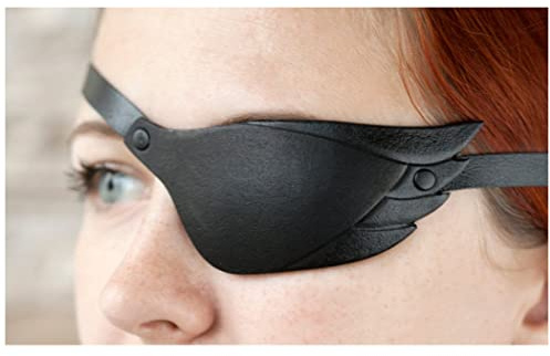 ZipitS Außergewöhnliche Kommissar -Augenflecken für Erwachsene rechte und linke Augen, mittelalterliche PU -Leder -Augenklappe - Gothic Flügelform Piratenblindbin für Halloween Cosplay -Kostümzubehör