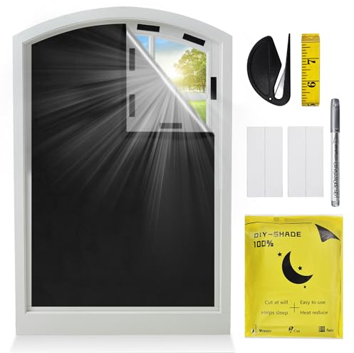 LYLIDIA Store Occultant Portable 200x145cm Noir Découpable Tissu Occultant Isolation Thermique 100% Store Occultant Fenêtre Stores Occultants Intérieurs sans Percage pour Chambre Grenier