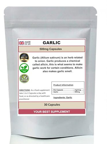 Garlic Capsules 500mg 100% Natural Pure (No Additives or Fillers) (30)