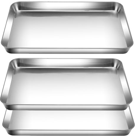 HEIYUET Teglia Rettangolare in Acciaio Inox, Set di 3 Teglie da Forno, per cuocere e servire, per Pane, Biscotti, Pizza, Torte, Verdure e Frutta, 40 x 30 x 2,5 cm