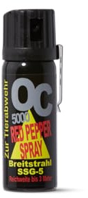 Pfefferspray OC 5000 Breitstrahl 40 ml 50 ml 63 ml - mit Metallclip - EXTRA STARK - zur Selbstverteidigung hochwertiges KO Spray mit Federdeckel - 3 Meter Reichweite