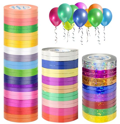 64 Rollen Gekräuseltes Ringelband, 10m Ringelband Geschenkband Set, Curling Ribbon Ballon Schnur Rolle, Geburtstag Luftballons Curling Ribbon Rolle, 3 Stile Gekräuselte Ballonschnur für Kunst Handwerk