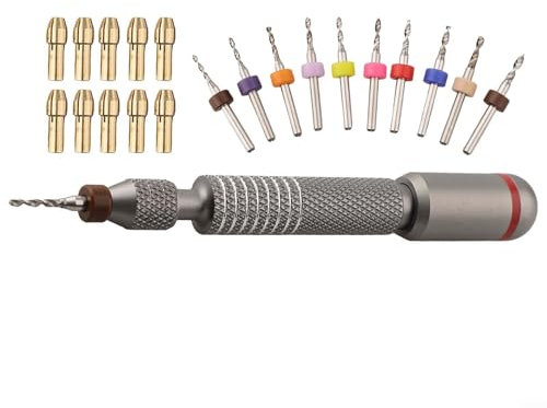 Besttoolifes 21-teiliges Handbohrer-Set beinhaltet 10 Stück Metallstift-Schraubstock, Handbohrer, Mini-Bohrer und 10 Stück Mini-Spannzangen-Set für Harz, Polymer, Holz, Handwerk, DIY,