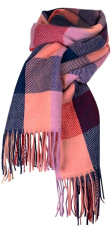 Damen Winter Schal Kariert übergroßer Deckenschal, Karo Tartan Streifen Plaid Muster Oversized Fransen Poncho, Mischfarbe, Einheitsgröße