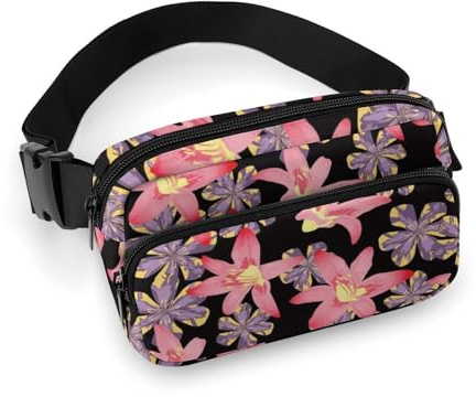 Sac banane pour femme – Sac banane à fleurs de lys violets et roses pour femme