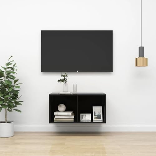 FSJIELW Home & Garden Meuble TV mural en bois laqué Noir brillant 37 x 37 x 72 cm