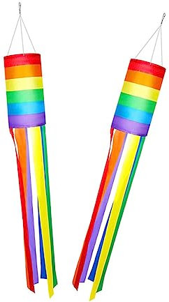 POPETPOP 2pcs Rainbow Windsock Flags for Outdoor Garden Patio 13x88cm Colorful Rainbow Wind Sock Decorations for Yard and Lawn