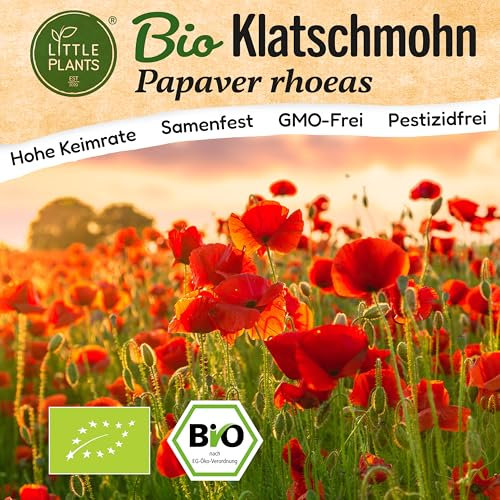 Little Plants BIO Klatschmohn Samen 2000 Mohnsamen Blumensamen für Blumenkübel Samenfest Blumen Samen für Balkon und Garten Klatschmohn Samen Mohnblume