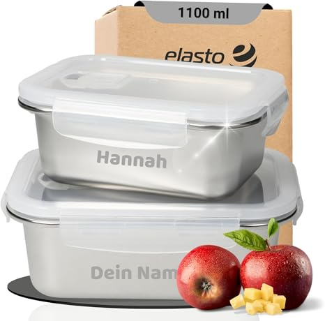 Personalisierte Edelstahl Lunchbox für Erwachsene mit 1100ml auslaufsicher | Meal Prep, Bento Box, Frühstücksbox, Pausenbrot, Vesperbox, Snackbox, langlebig