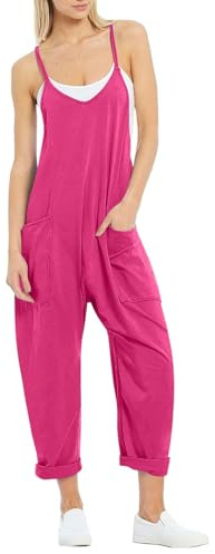 Jumpsuit Damen Elegant, Lang Latzhose Damen Sommer Overall Kuschelig Ärmellos Einteiler Sexy Romper Sport Arbeitslatzhose Baggy Playsuit Leicht Sommerhose Mit Träger Casual Boho Jumpsuit Damen