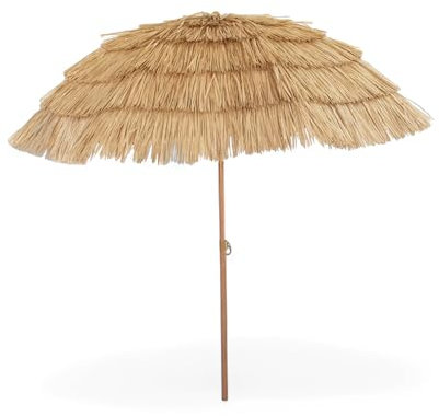 Pincho Sombrilla Paja Terraza Exterior 200 cm, Sombrilla Jardin, Parasol Terraza Exterior, Mastil de Acero aspecto Madera, para Jardin, Terraza, estilo tropical