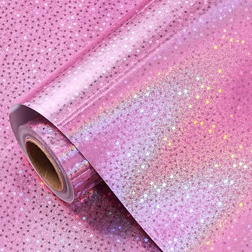 RUSPEPA Rotolo Di Carta Da Regalo Olografica Con Glitter Per Bambine, Mini Rotolo, Rosa Pastello Con Stelle Scintillanti, Carta Regalo Per Compleanno, Matrimonio, Festa Della Mamma, 43,2 Cm X 5 M