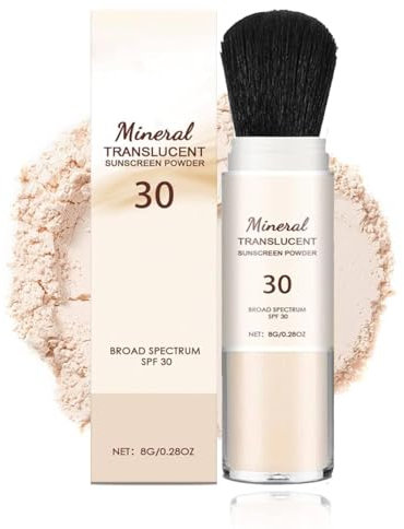 Mineral Protection Powder Brush LSF 30 UVA + UVB Protection, Mineral Sunscreen Setting Powder, Oil Control Natural Matte Finish, leichter, atmungsaktiver Puder für Alle Hauttypen (1PC, 8g)