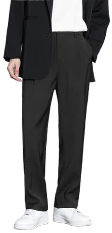 Jamron Hombre Verano Transpirable Pantalón Recto Pantalones de Traje Tallas Grandes Negro SN0703472 M
