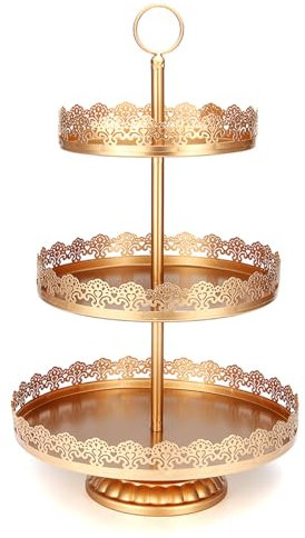 Wuyangcun Support à gâteau 3 étages Métal Présentoir pour Mariage fête et goûter Design européen élégant Étagère à Gâteaux (Or)