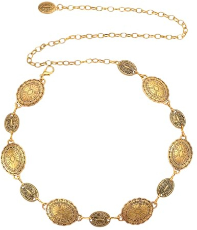 WUSJCOF Damen Metall Hüftgürtel, Kettengürtel mit ausgehöhlter Daisy, verstellbare Schnallen, passend für Kleider, Jeans, Pullover, stilsicher (Gold)