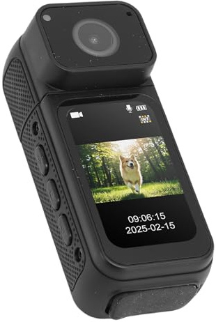 Elprico 2,7K WiFi Mini Body Camera, 128 GB Kamera med 180 ° Roterande Lins, Mini Sports Cam med 1,47 HD -skärm, Magnetisk Lanyardfotografering för Daglig Inspelningscykelcykling och (Svart)