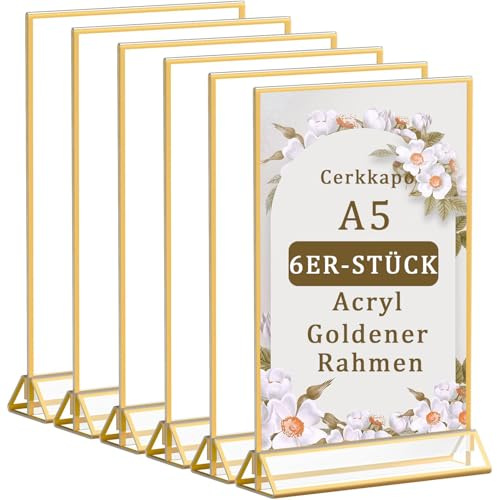 Mockotta Aufsteller A5 Goldene A5 Schicker Flyerständer Kartenständer Bilderrahmen für Kinderzeichnungen, Tishaufsteller a5Acryl Tishkartenhalter Tischnummern-Aufsteller für Hochzeit Tischdeko (6St)