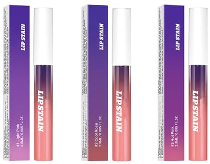 Maykafay 3 Colori Lip Stain, Rossetto a Lunga Tenuta, Crema Labbra Morbida, Rossetto Waterproof e a Lunga Tenuta (Rosa Chiaro, Rosa Freddo, Rosa Caldo)