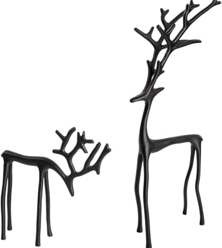 XUDUOO Christmas Black Reindeer Ornaments, 2PCS Imitation Metal Reindeers Sculpture, Reindeer Statues European-Style Home Ornaments for Mantel Fireplace Bedroom Home Decor (Small Size)
