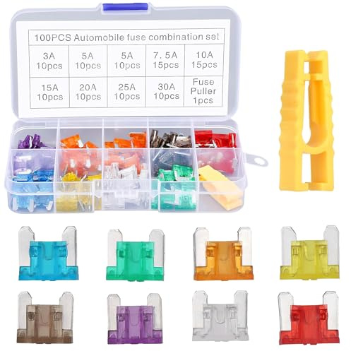 101pcs Car Fuses Assortment Kit, Premium Car Blade Fuses Set, Mini Blade Auto Fuse with Puller Tool Automotive Replacement Fuse for Auto, Cars, Truck, SUV, Home (3A/5A/7.5A/10A/15A/20A/25A/30A)