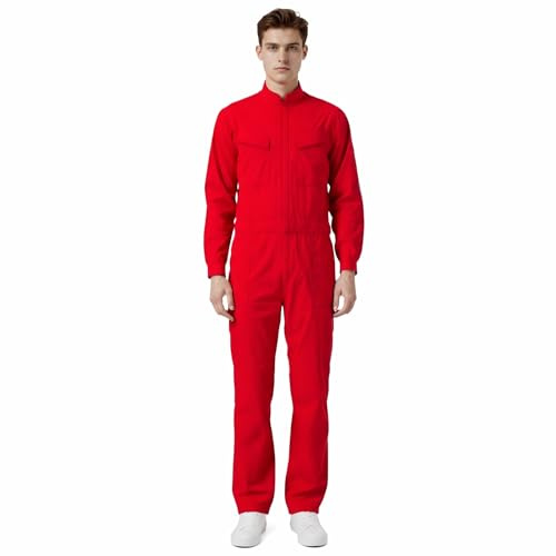 Maizoon Tuta unisex in policotone, resistente, con tasche multiple e cerniera frontale, per cantiere, rosso, M