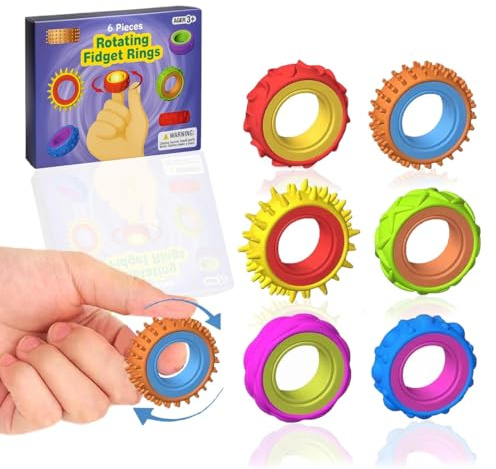 AEIXYA Anneaux Sensoriels Anti-Stress 6 Pièces pour Enfants, Jouets d'Agitation Doux et Silencieux pour Gestion de l'Anxiété, Aide à la Concentration pour TDAH, Autisme à l'École ou à la Maison