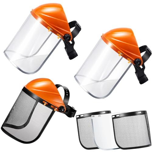 Hestya 3 Pcs Safety Face Shield Adjustable Safety Helmet with Mesh Visor and Clear PC Face Visor, Chainsaw Helmet Strimmer Protection Shield Forestry Hat for Gardening Logging Lawn