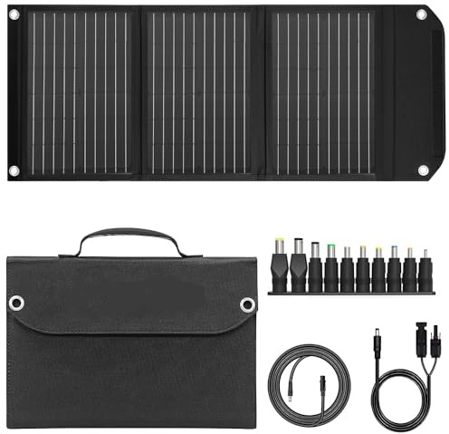 30W Panel Solar Portátil Panel Solar Plegable con Alta Eficiencia del 23% Puertos QC3.0 USB y DC Compatible con Celular iPad Laptop Panel Solar Plegable para Camping y Actividades al Aire Libre
