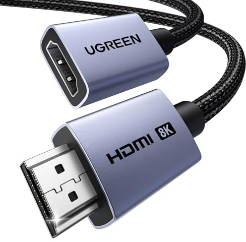 UGREEN HDMI 2.1 Förlängningskabel, 8K@60Hz, 4K@240/144Hz, 48Gbps, 1M | 8K HDMI Kabel, Aluminiumskal, HDR10+, eARC, Dolby Atmos, Fyrdubbelt Sköldad, kompatibel med PS5, Xbox, TV, Monitor