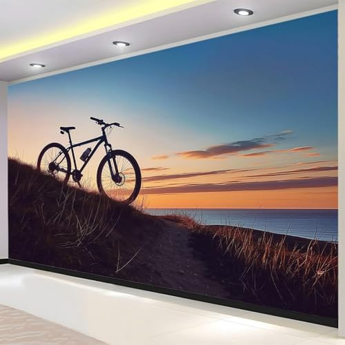 Tizhweqo Papel Pintado Pared Bicicleta de Montaña Papel Pintado Efecto 3D Montando Salón Dormitorio Fotomurales Tejido No Tejido Murales Decorativos Pared Wallpaper for Walls (250x175 cm) 291v