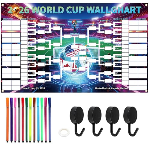 MaNeaz 180 * 110cm WM Spielplan 2026 Poster für Deko Fußball WM 2026 fussball wm deko WM Fanartikel Fussball Geschenk für Fußball-Fans Party-Deko Inklusive Haken